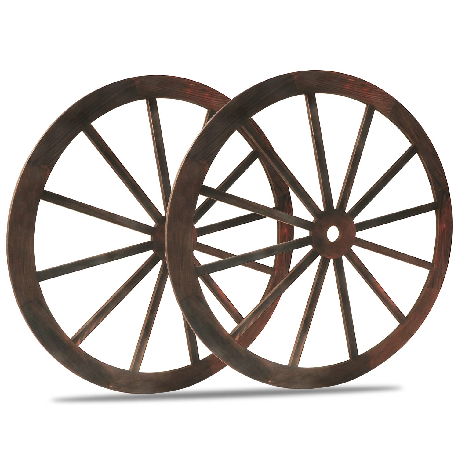 YiYa 2 PCS 30CM Wagon Wheel Decor Rustic Wagon Wheel Wall Decor Wooden Wagon Wheel Decor Wagon Wheel Wall Hanging for Farmhouse Bar Garage Home Garden…