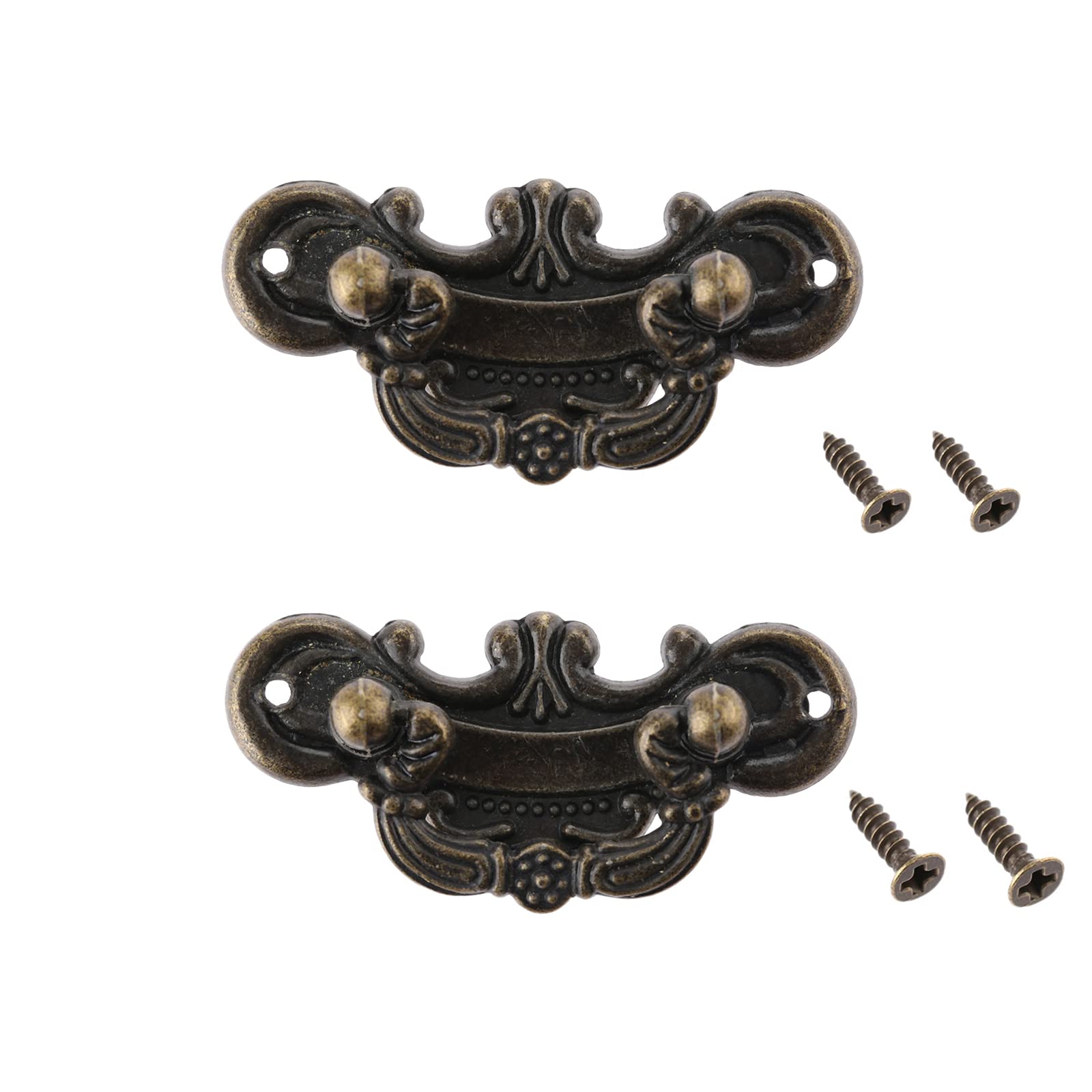 dophee 2-Pack Vintage Antique Bronze Pull Handle for Drawer Jewelry Box Kitchen Cabinet Furniture Hardware-3.7"x1.77"