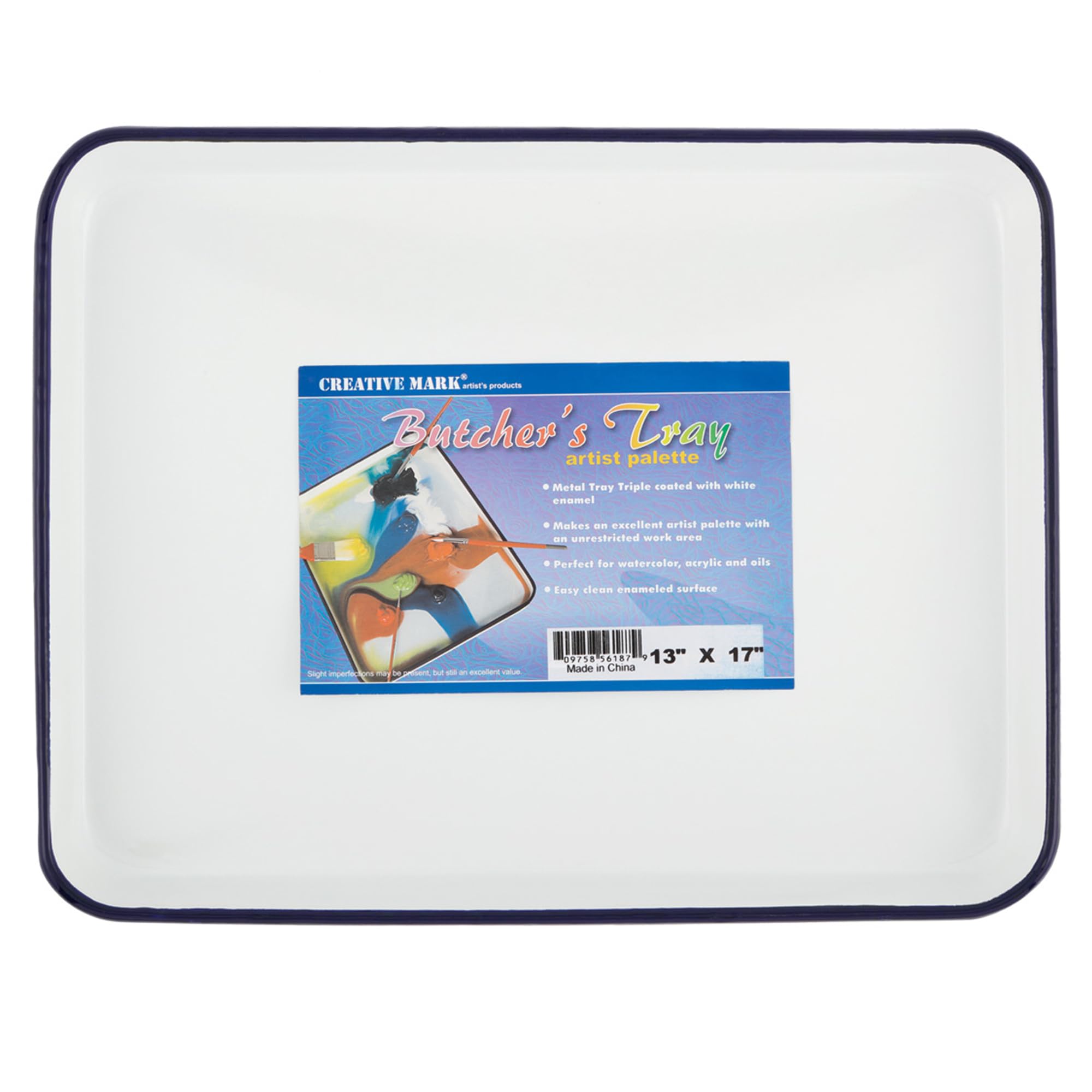 Creative Mark Butcher Tray Palette - Triple Coated Enamel Tray Palette for Painting, Color Theory, Mixing, and More! - 13" x 17"