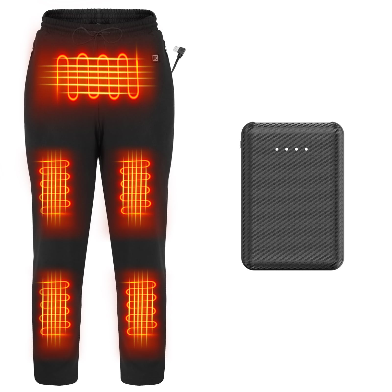 FERNIDAThick Heated Pants and 10000mAh Battery Pack 5V USB Electric Heated Trousers, Medium