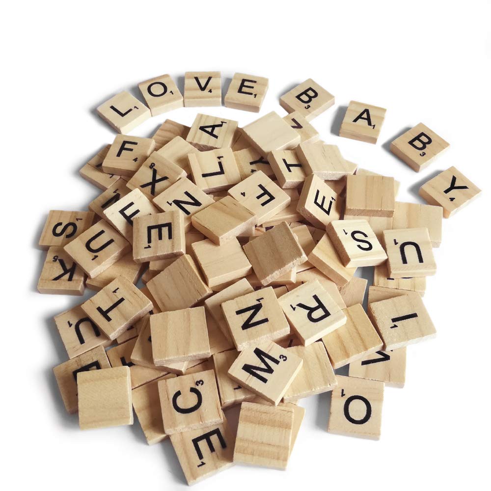 200PCS Scrabble Letters for Crafts - Wood Scrabble Tiles-DIY Wood Gift Decoration - Making Alphabet Coasters and Scrabble Crossword Game