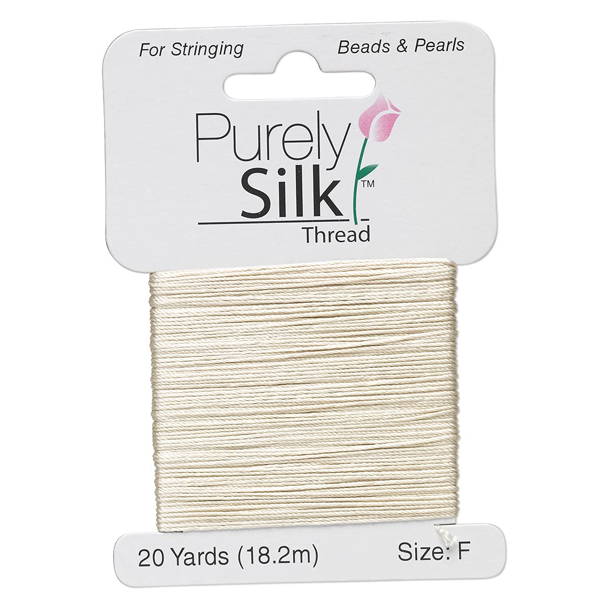 Purely Silk Simply Silk Beading Thread Cord Size F Ecru 0.014 Inch 0.35mm 20 Yards Card for Stringing Weaving Knotting Kumihimo