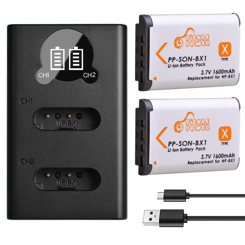 Pickle Power 2pcs NP-BX1 Battery and LED Dual USB Charger Compatible with Sony ZV-1,DSC-RX100 RX100 II DSC-WX500 HX300 WX300 HX400V WX300 WX350 HDR AS100v AS200V AS15 AS30V AS300 Cameras