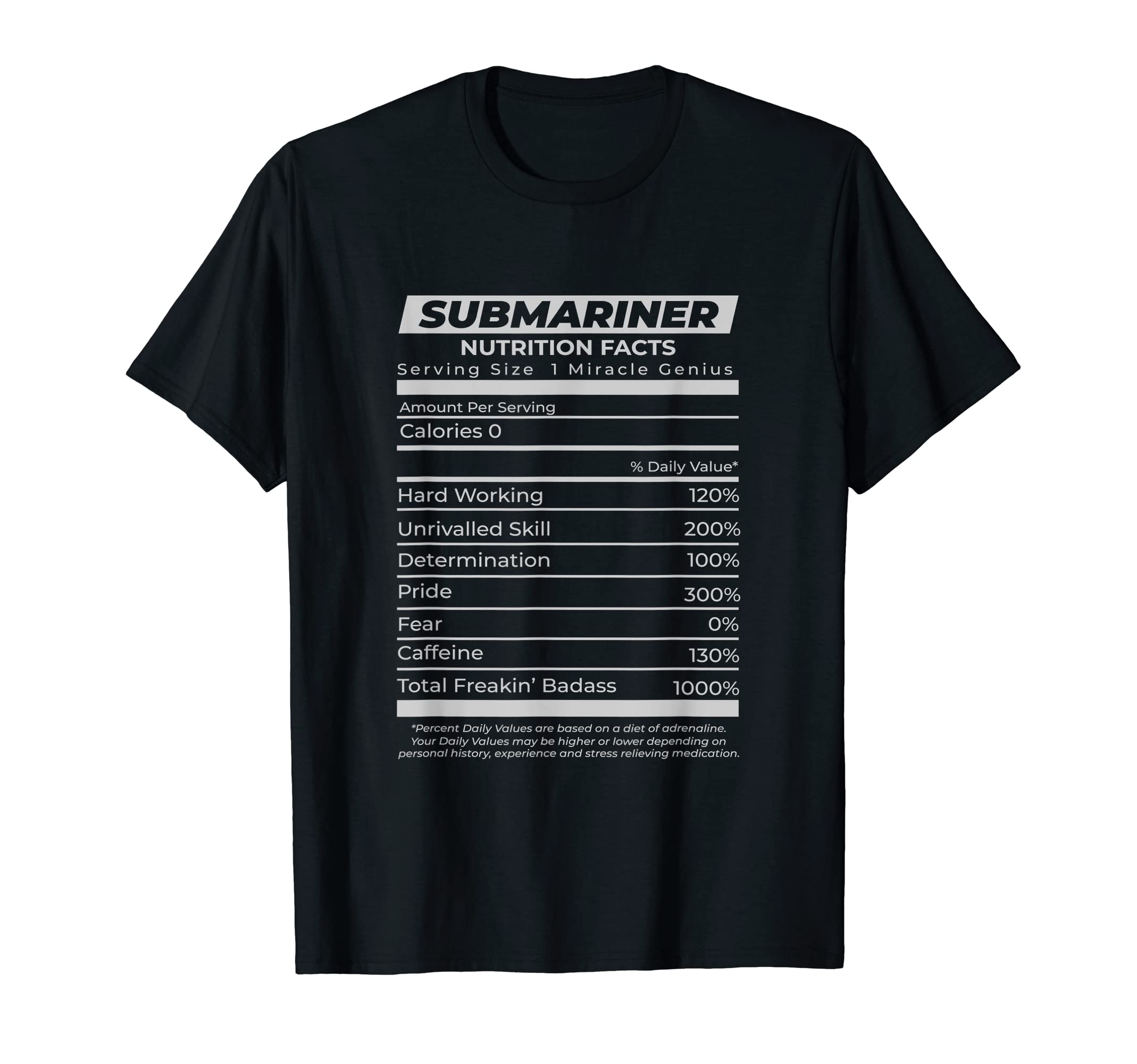 Funny Submarine Underwater Lover TeamSubmariner Nutrition Facts Funny Undersea Archaeology T-Shirt