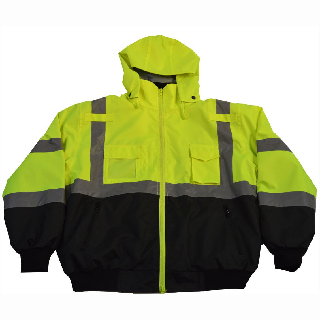 Petra Roc LBBJ-C3-L ANSI Class 3 Waterproof Bomber with Removable Fleece Liner Jacket, Large, Lime/Black