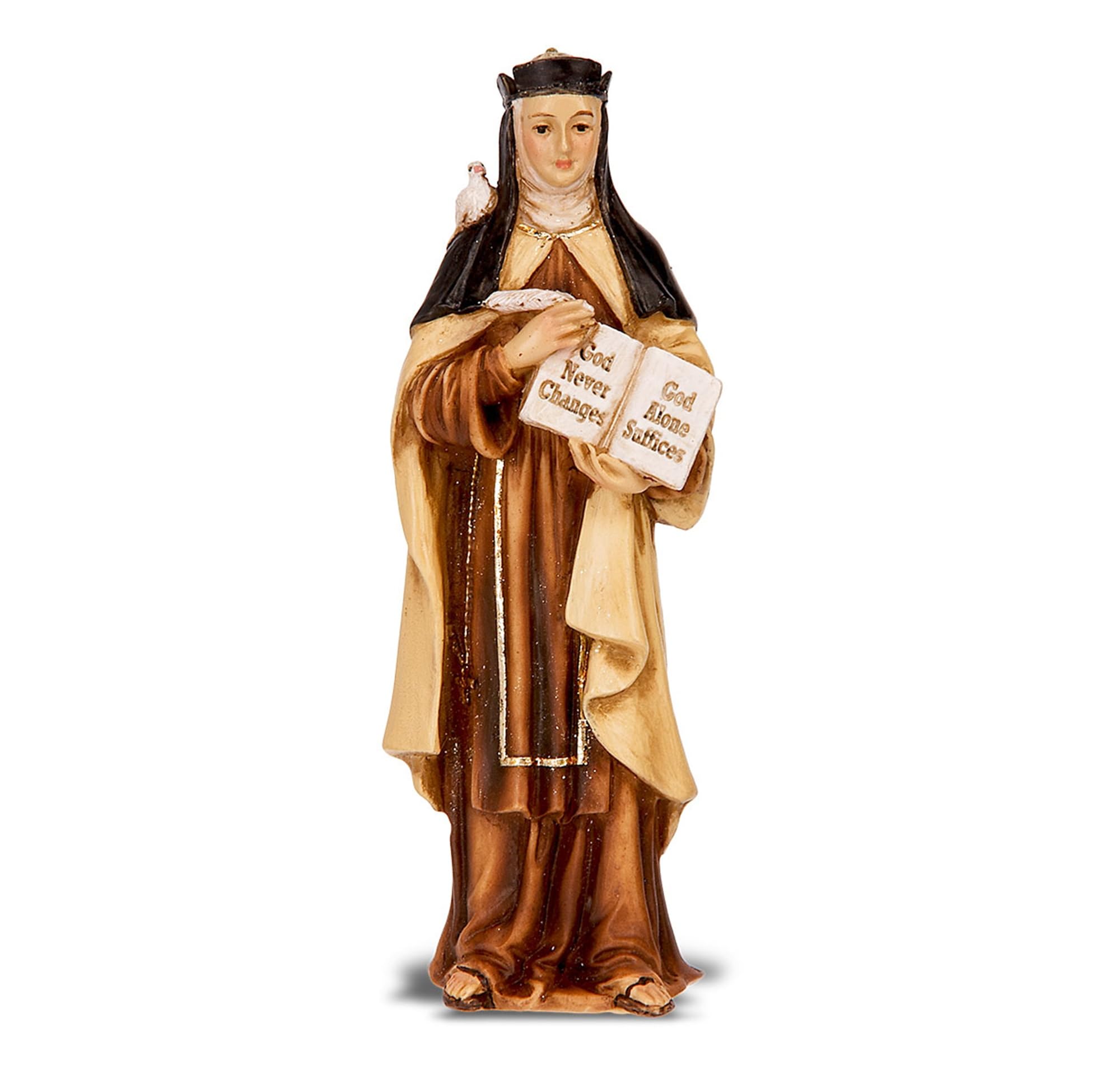 WJHSaint Teresa of Avila 4" Cold Cast Resin Hand Painted Patron Saint Figurine with Holy Card