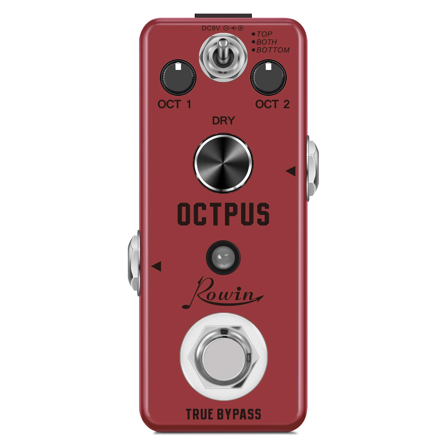 RowinPolyphonic Octave Guitar Effects Pedal Pure Octopus Digital Mini Single Effect for Electric Guitar and Bass with True Bypass 11 Different Octave Modes LEF-3806