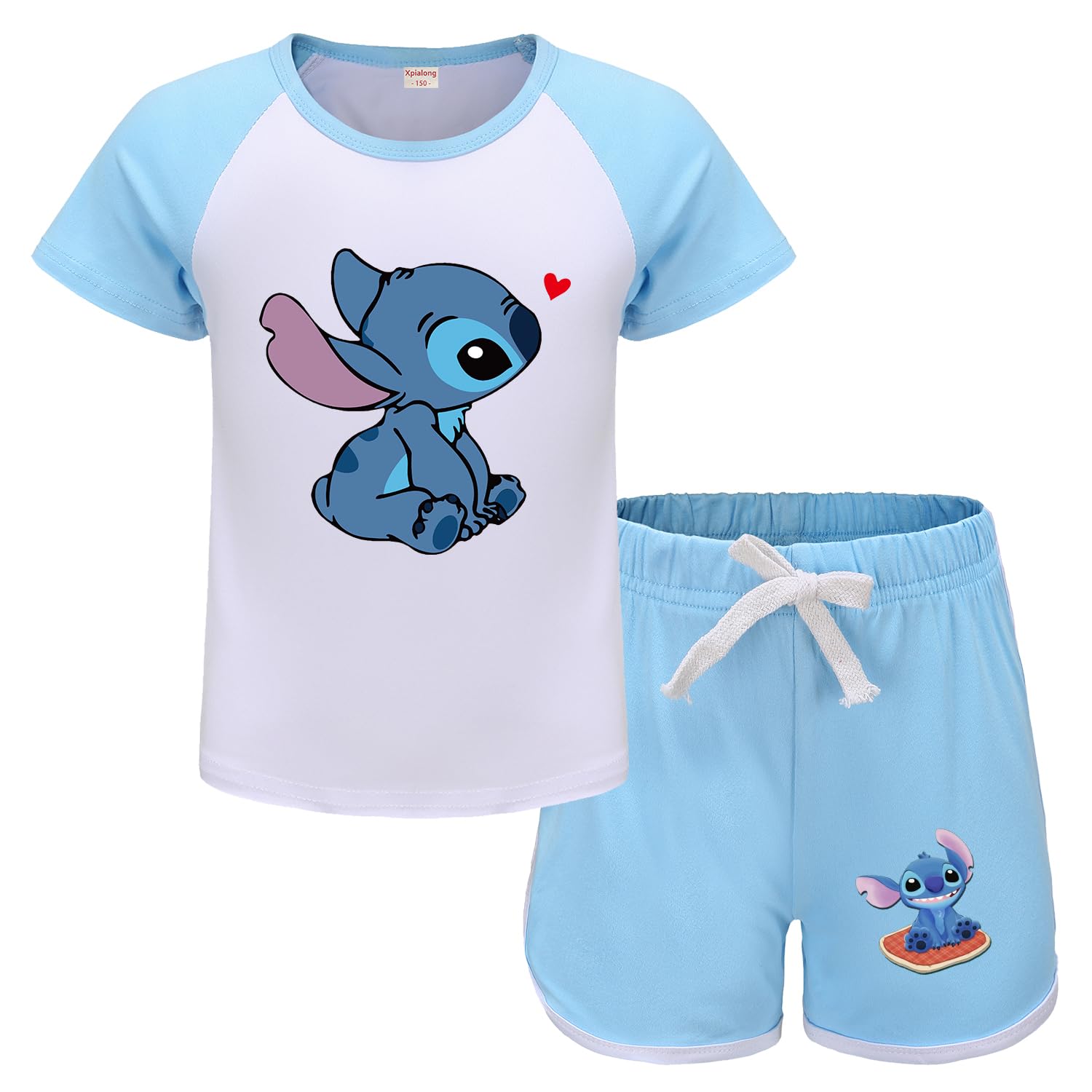 XpialongBlue Cat Girls Summer Pajamas pjs Casual Short-Sleeved Sportswear T-Shirt Set