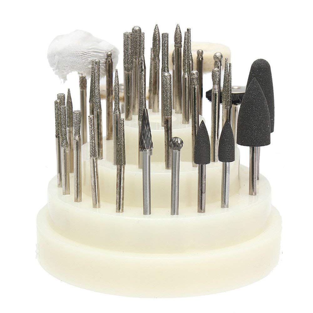 40 PCS low Speed Micro Polishing Drill Bits Include Tungsten Carbide Burr, Silicone Polishers, Diamond Burs, Hair Brush by ALLmuis