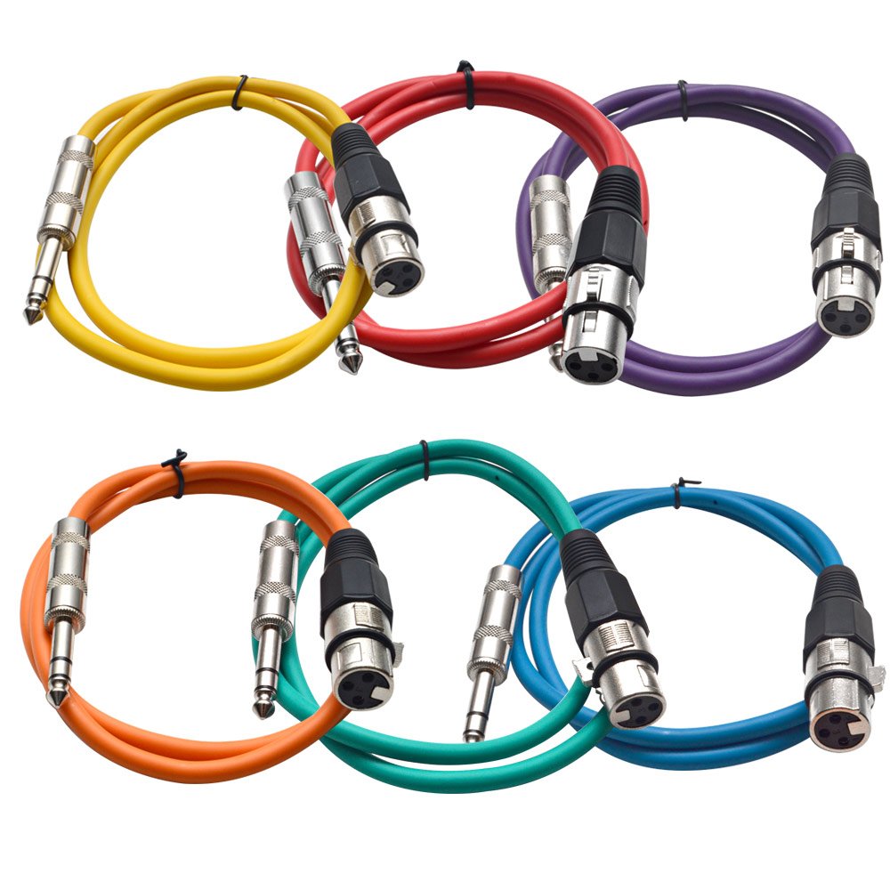 Seismic Audio SATRXL-F3BGORYP 3-Feet XLR Female to 1/4-Inch TRS Patch Cables - Multiple Colors