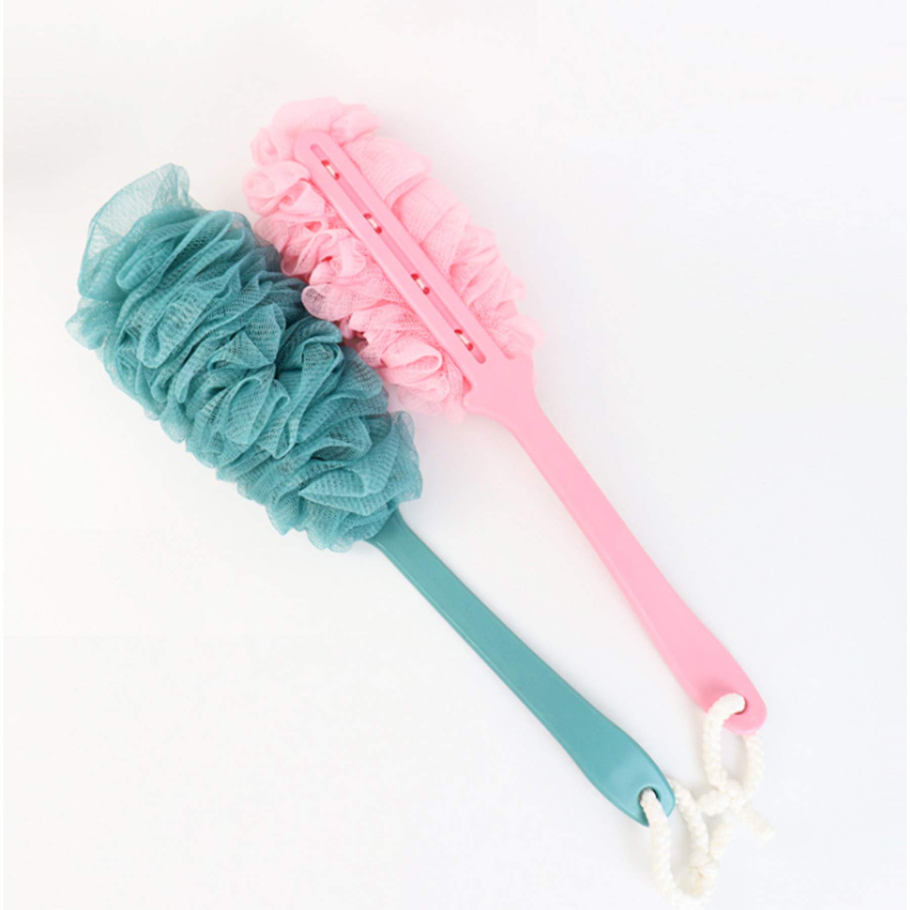 Aminery Bath Ball Lufa Back Scrubber for Shower, Anti-Slip Long Handle Bath Sponge Shower Brush, Soft Nylon Mesh Back Cleaner Washer, Loofah on a Stick Body Brush for Women&Mens 2Pcs-(12)