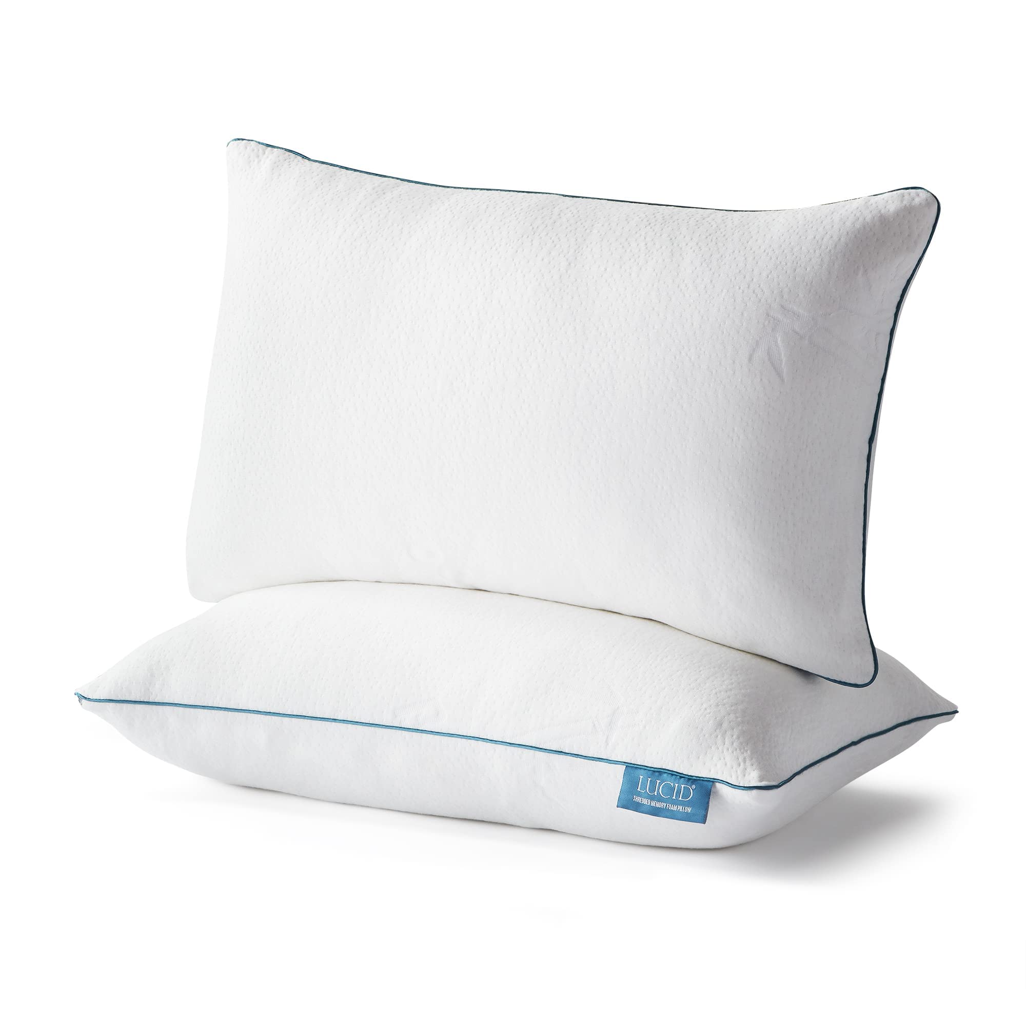 LUCIDPremium Shredded Memory Foam Pillow - Hypoallergenic - Moldable Loft - 2 Pack - Queen, White