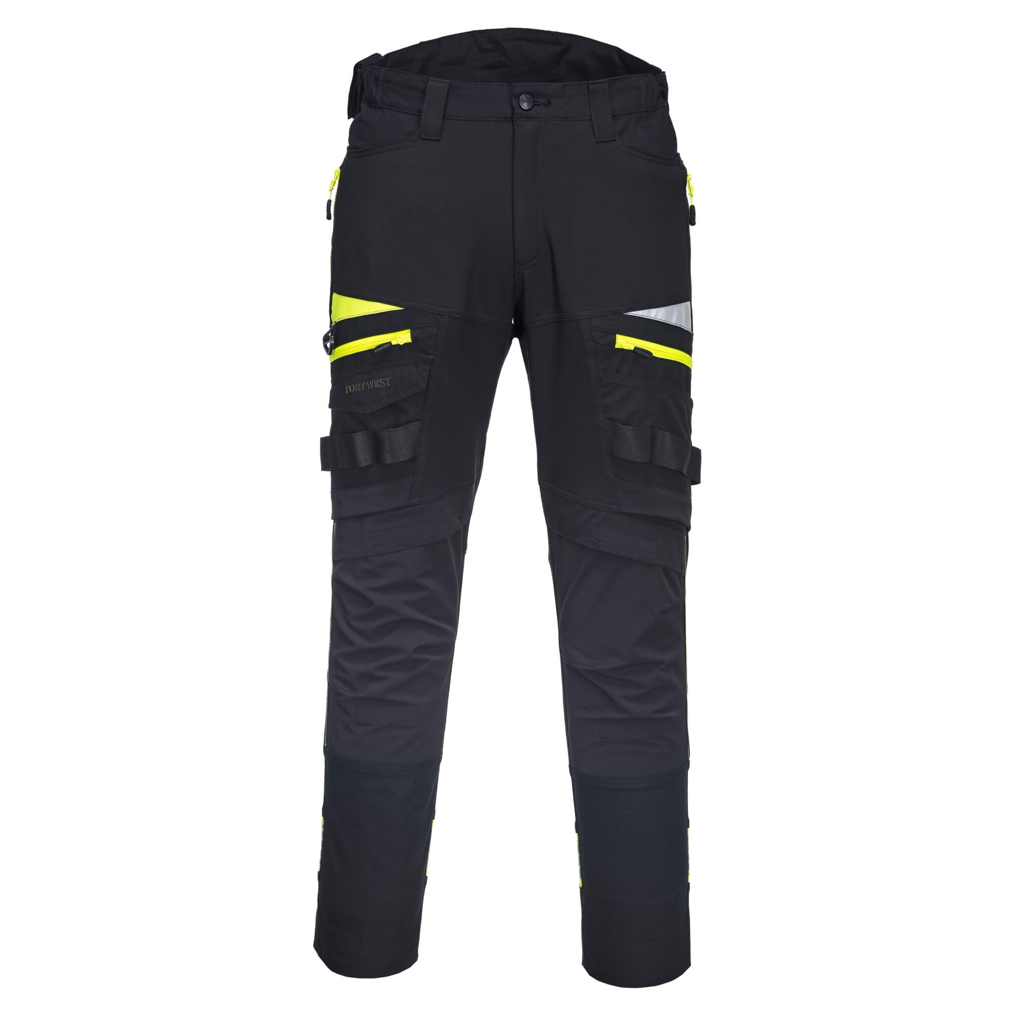 Portwest DX449 Men's Slim Fit Work Trousers - Durable Construction Work Hi Vis Cargo Trousers with Stretch Fabric and Knee Pad Pockets Black, 36