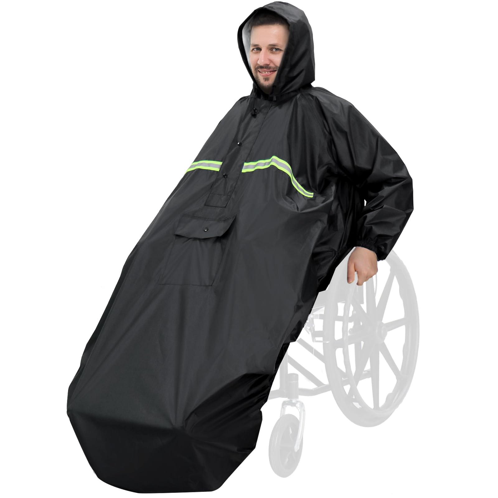 AnyooWaterproof Wheelchair Poncho Cover with Sleeves, Lightweight Rain Poncho Cape Shield with Elastics Provide Dry Protection for Wheelchairs, Unisex, One Size