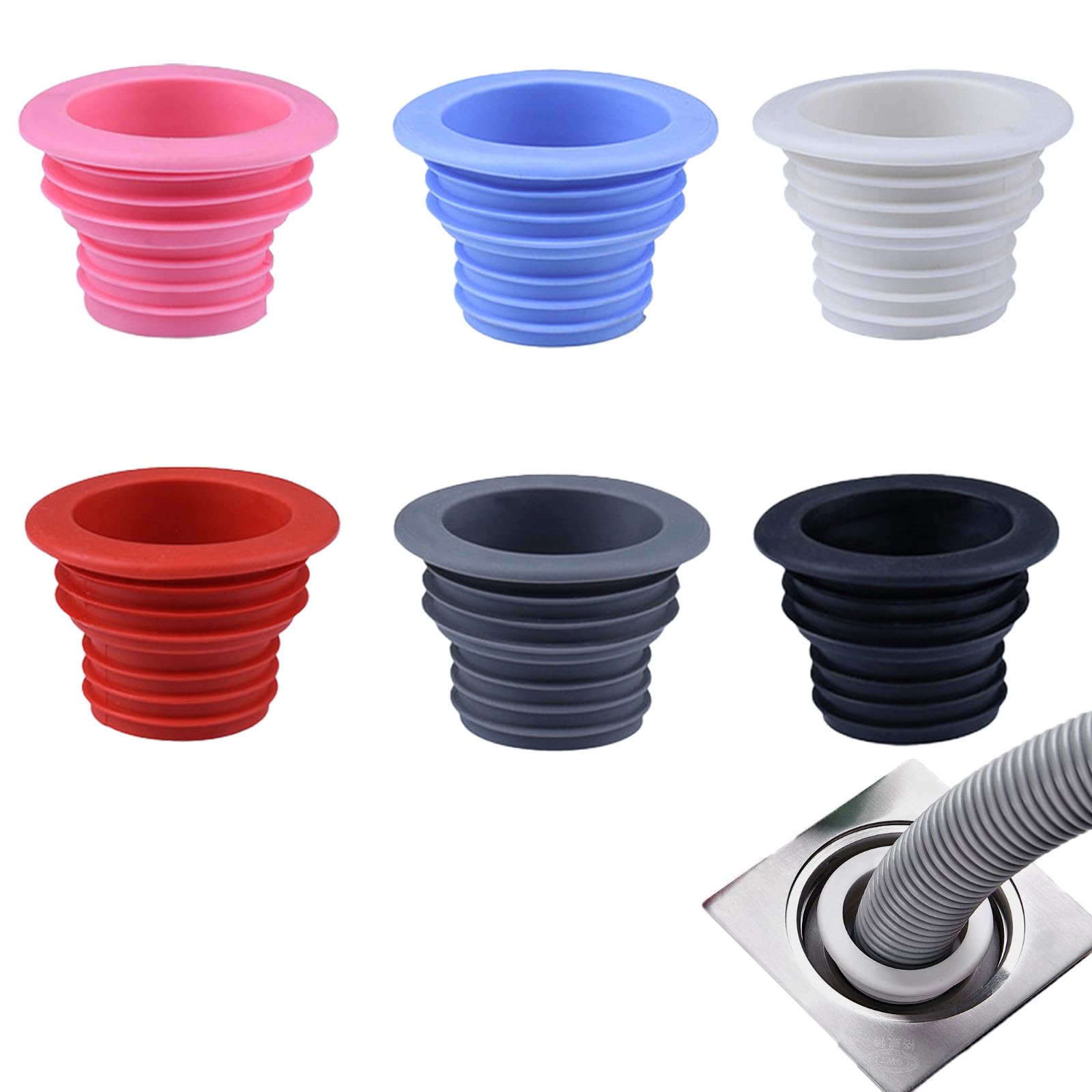 KUKUMAJI 6pcs Drain Pipe Hose Seal Deodorant Silicone Plug,Washing Machine Drain Hose Seal Plug Sewer Seal Ring Washing Machine for Bathroom Kitchen Cleaning Tools (MulticolorA)