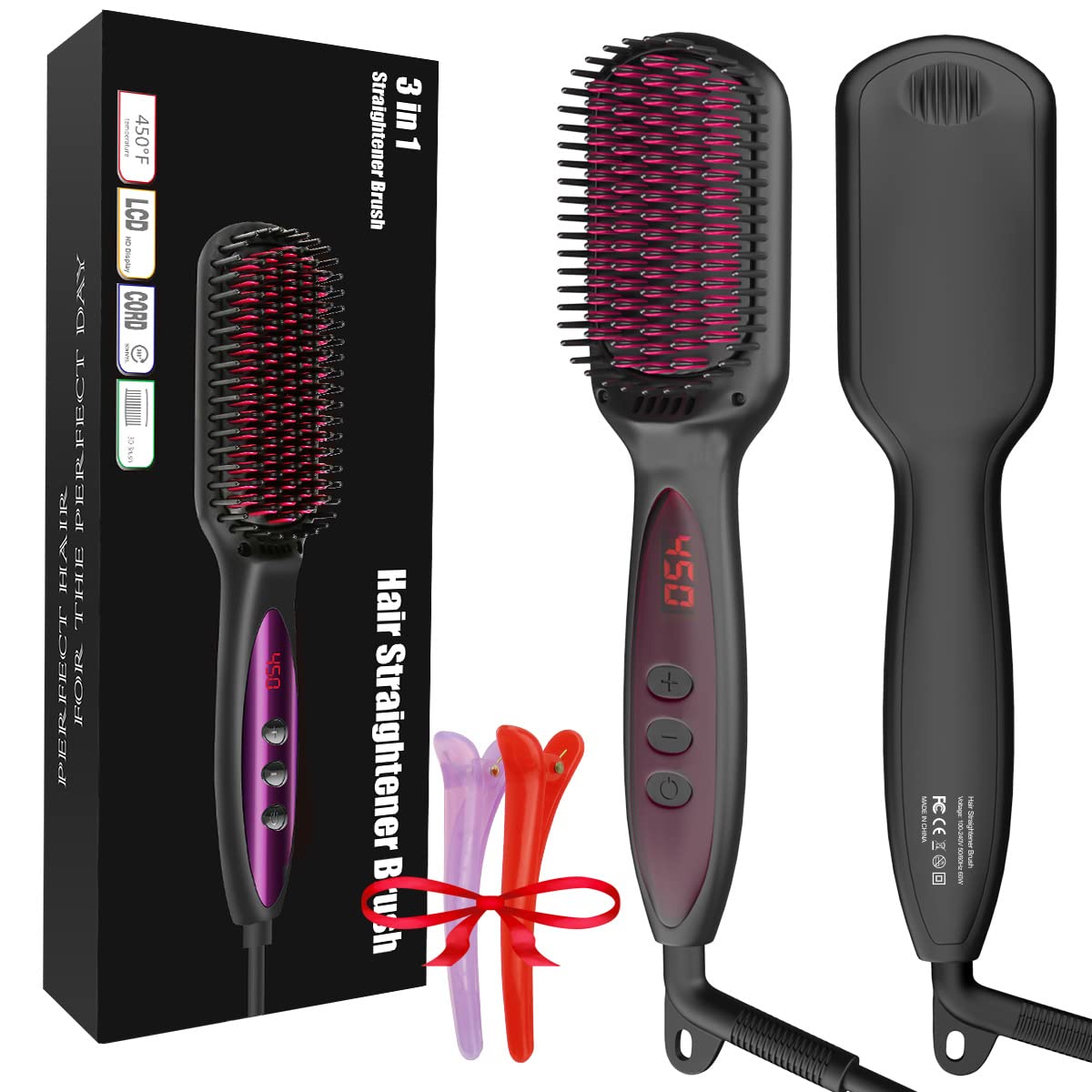 Hair Straighteners Brush for Women, 30s Quick Heating Hair Straightening Brushes Gifts to Her Heated Hair Straighener Comb for Self Styling 250°F-450°F Anti Scald