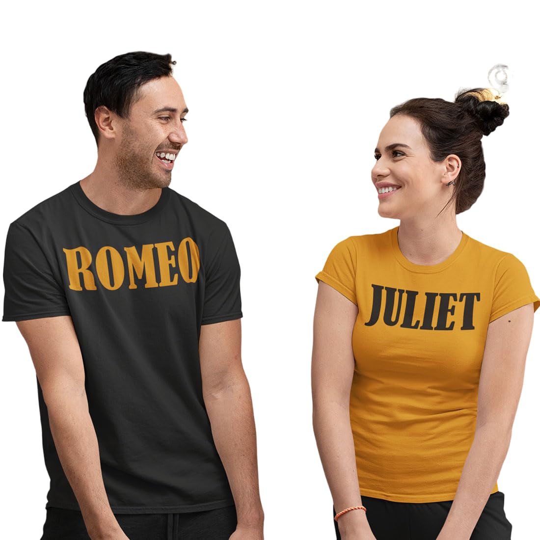 Romeo and Juliet Couple T-Shirts, Black and Yellow