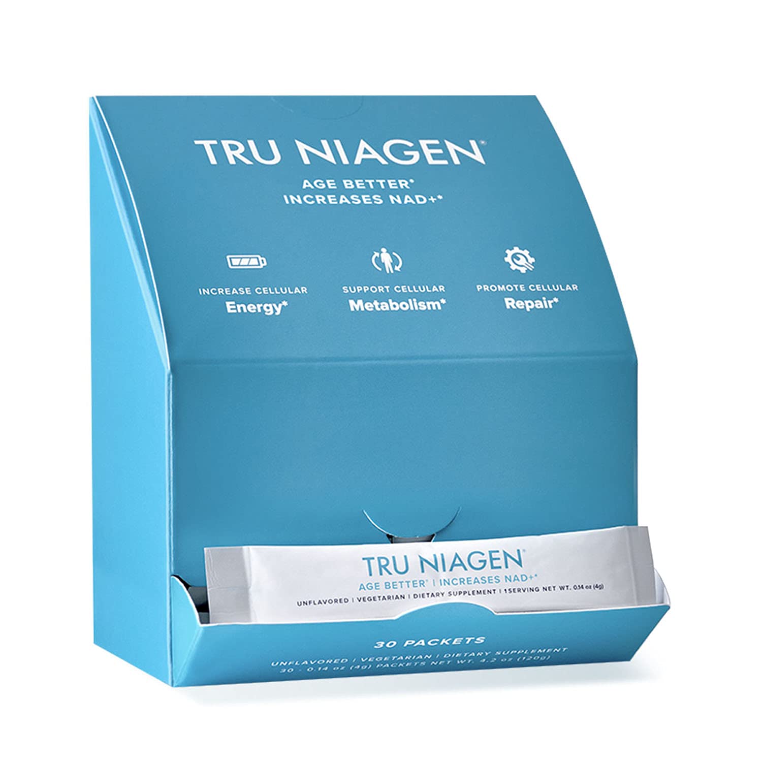 TRU NIAGEN NAD+ Booster with Hydration & Prebiotic Support Award-Winning Nicotinamide Riboside Mixing Powder for Cellular Energy, Repair & Healthy Aging - 30ct/300mg Stick Packs: On-The-Go Supplement