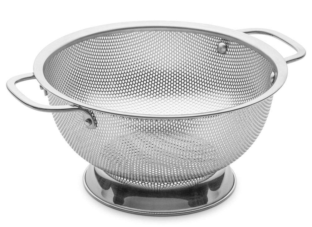 BellemainMetal Colander with Handle - Pasta, Spaghetti, Berry, Fruit, Vegetable, Kitchen Food Strainer Basket - 18/8 Stainless Steel Colander Bowl - Pot Drainer for Cooking, Sifter Strainer, 3 Qt