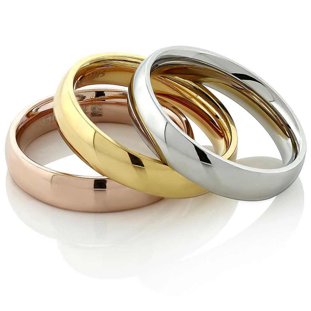 Gem Stone King Stainless Steel Rose Yellow Gold and Silver 3 Tri-Color Stacking Set of 3 Band Ring (Available 5,6,7,8,9,10,11)