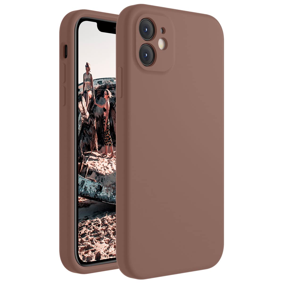 iPhone 11 Case, Silicone [Square Edges] & [Camera Protecion] Upgraded Phone Case with Soft Anti-Scratch Microfiber Lining, 6.1 inch, Light Brown