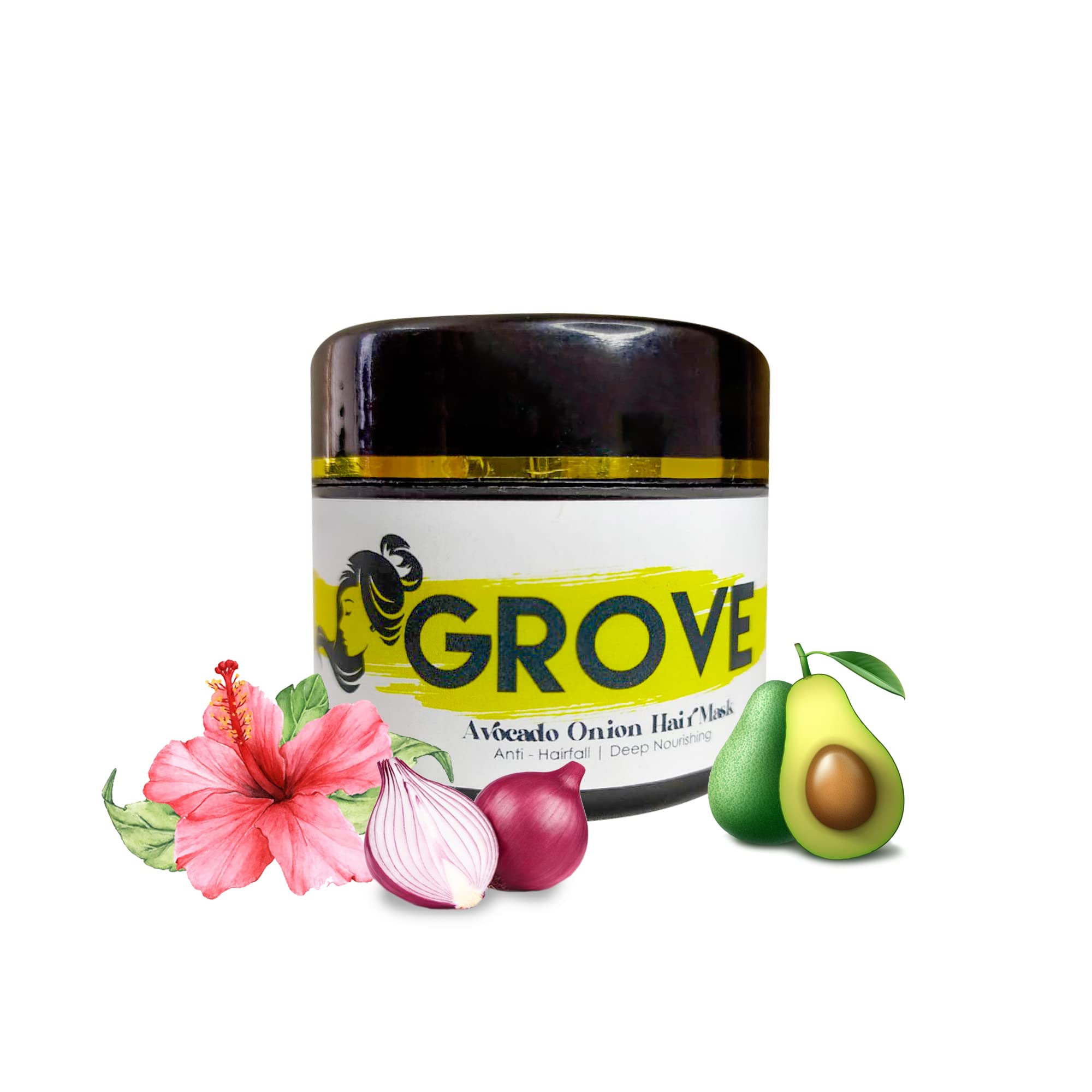 Grove Avocado Onion Deep Conditioning Hair Mask| Enriched with Argan, Hibiscus & Aleo Vera Oil For Dry & Frizzy Hair| Avocado & Coconut Butter (Pack Of 1) – 100g