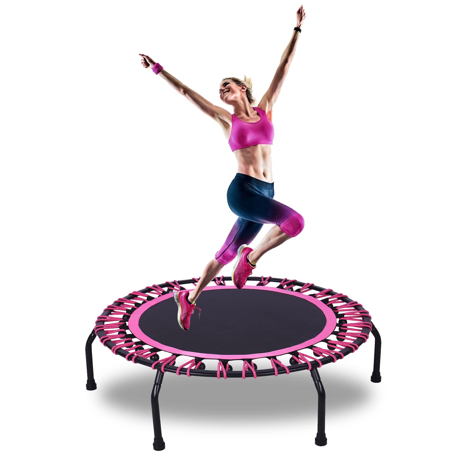 DAYONG Mini Fitness Trampoline,40" Exercise Trampoline with Bungee Cords,Rebounder Trampoline for Adults Small Fitness Trampoline for Kids Bounce Exercise,Max Load 150KG