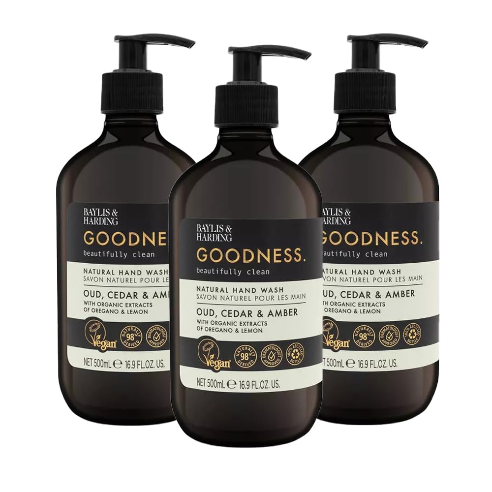 Baylis & HardingGoodness Oud, Cedar & Amber Natural Hand Wash, 500 ml (Pack of 3) - Vegan Friendly