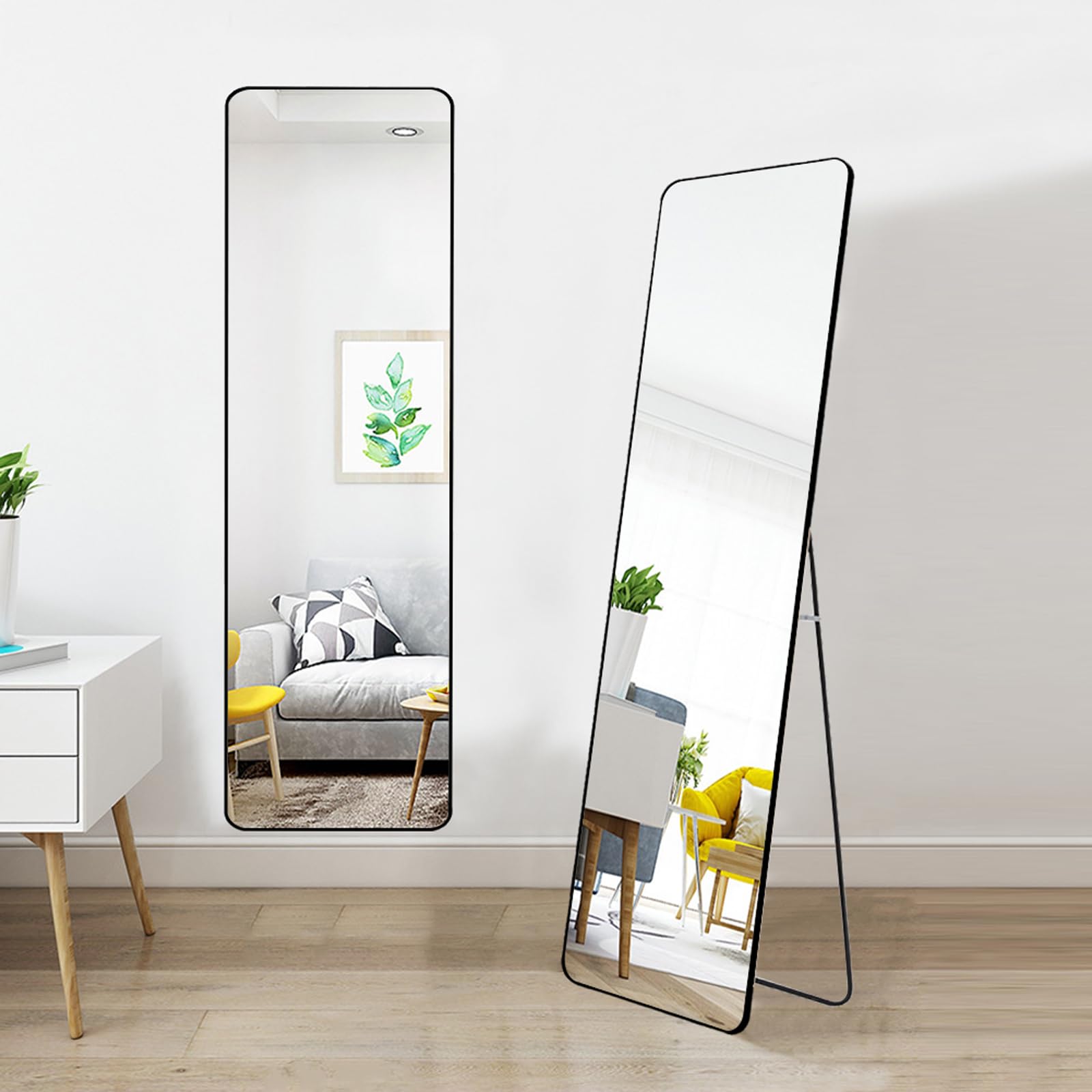 WarmiehomyFull Length Mirror, 150X40cm Floor Mirror with Stand, Full Body Mirror, Rectangular Standing Mirror, Hanging or Leaning Against Wall Mirror for Bedroom Cloakroom, Black