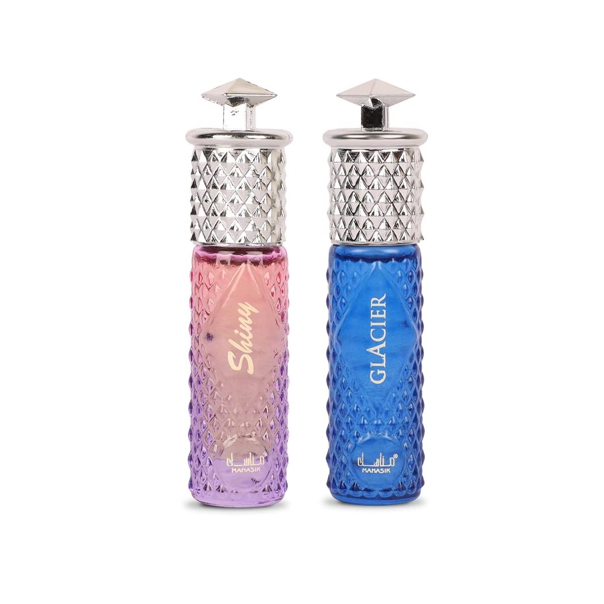 Manasik Set of 2 Alcohol Free Premium Attar, Shiny Pink For Women & Glacier For Men & Women, Fresh & Soothing Fragrance, Long Lasting Roll on Itra, 6ml Each