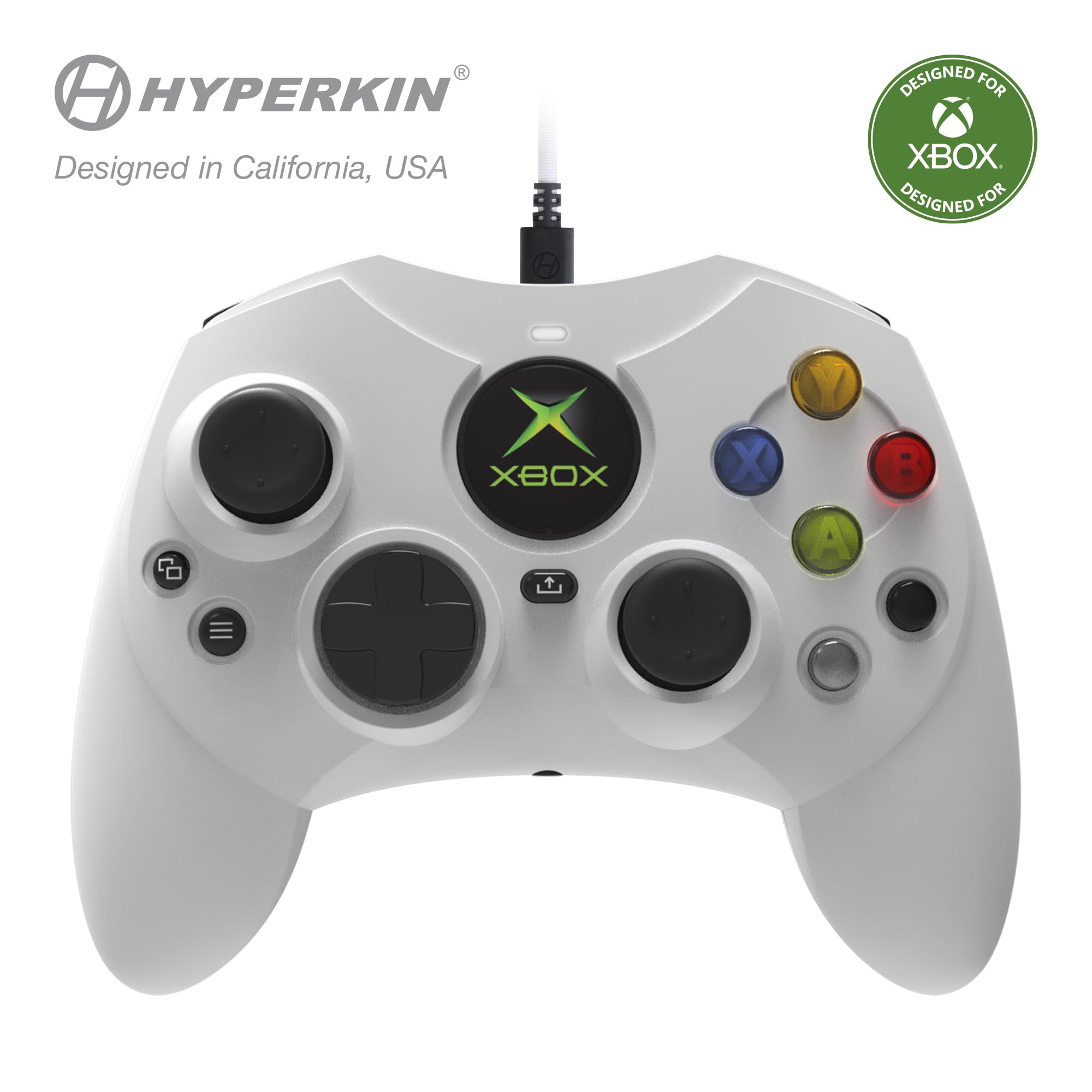 Hyperkin DuchesS Wired Controller - White - Officially licensed S Controller replica for Xbox Series X|S, Xbox One, Windows 10|11, PC with Hall Effect Sticks, 3.5MM, Audio Jack, Impulse Triggers, Plug and Play, Gaming Gamepad