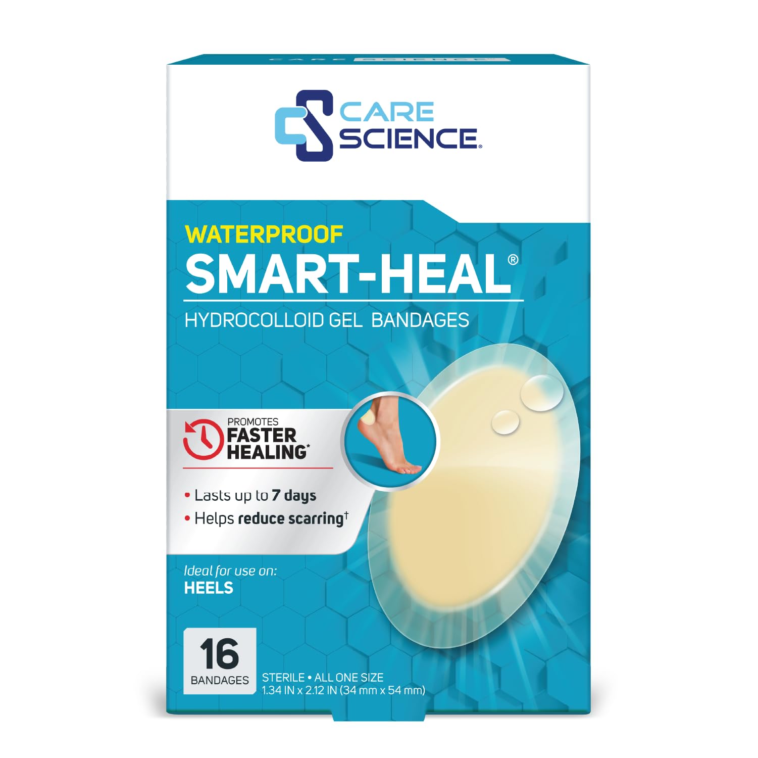 Care ScienceFast Healing Hydrocolloid Gel Bandages for Heels, 1.3 in x 2.1 in, 16 Count