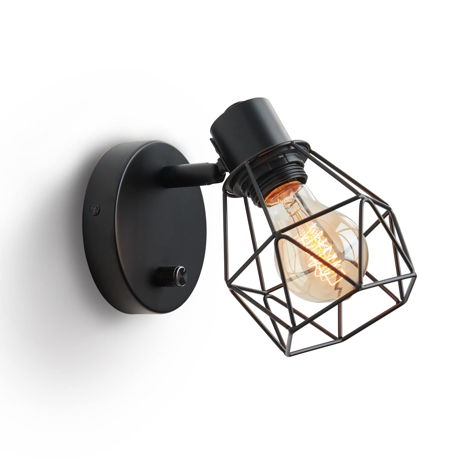 LightessBlack Wall Sconce with Dimmer ON Off Switch, Adjustable Head Vintage Cage Wall Mount Light Fixture Industrial Farmhouse Lighting for Living Room Kitchen, LG9933941