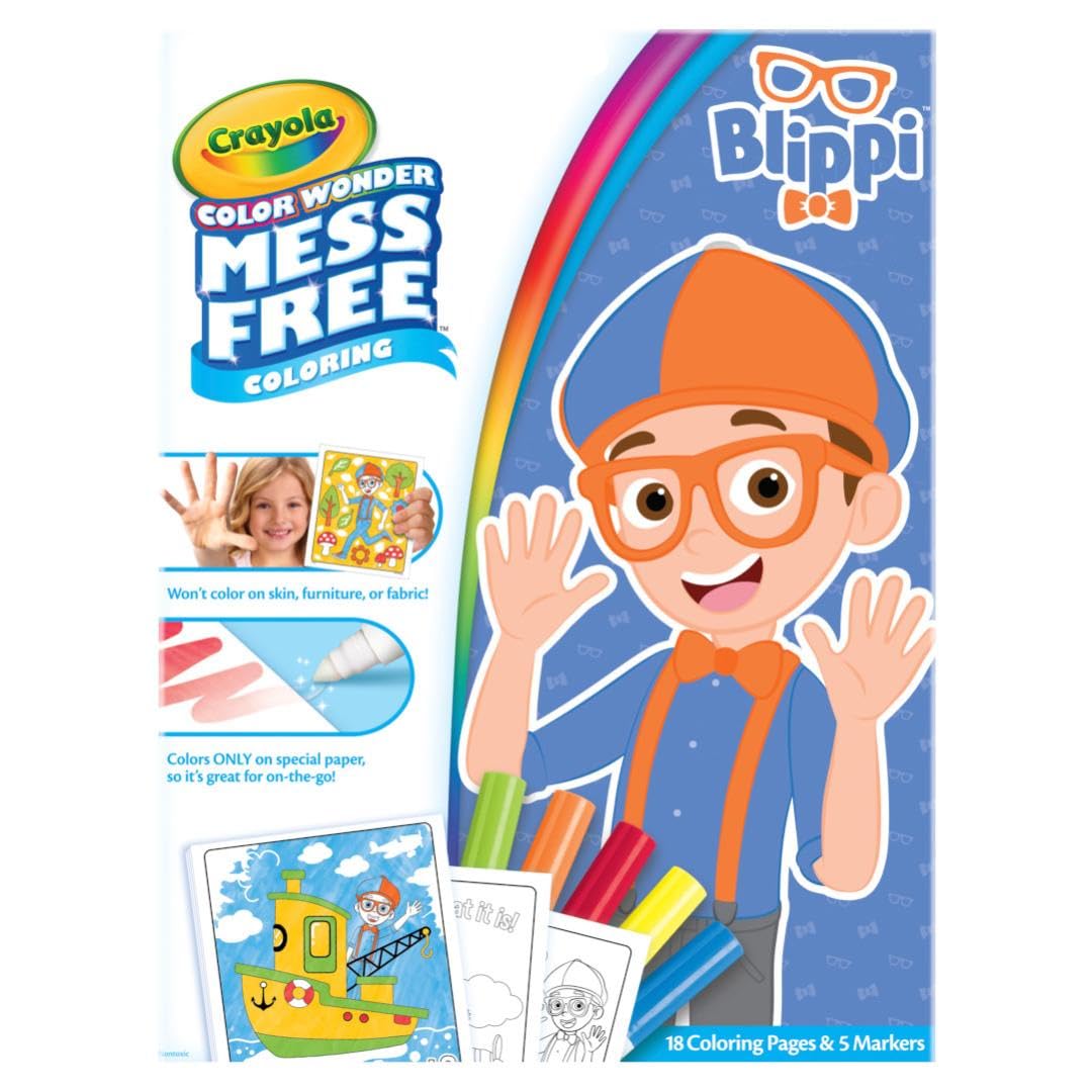 CrayolaColor Wonder Blippi, Mess Free Coloring, 18 Coloring Pages & 5 Markers, Toddler Travel Activity, Gift for Kids, 3+