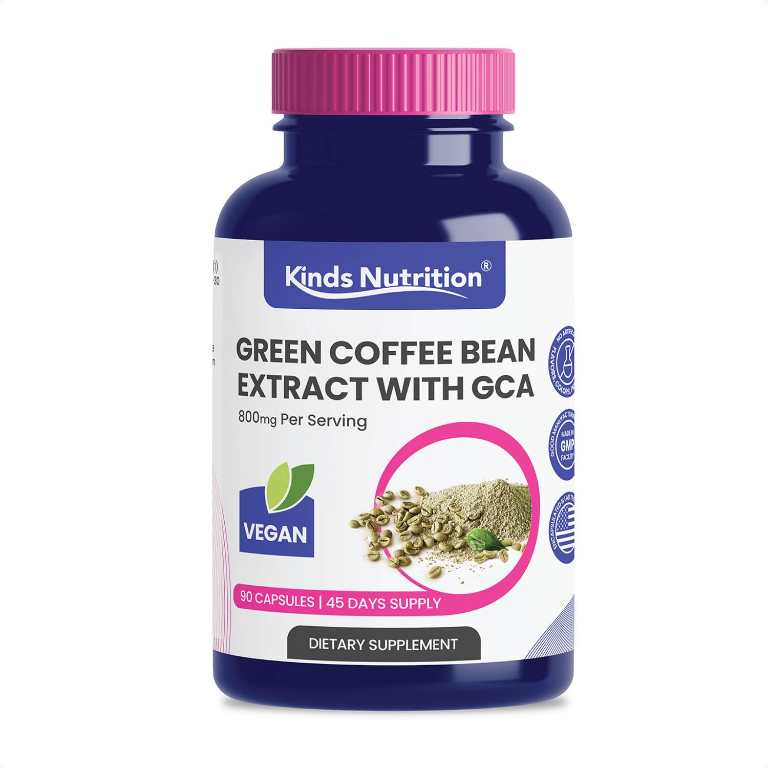 Green Coffee Bean Extract Capsules, Max Potency with 50% Chlorogenic Acids, Antioxidant, Heart Health, Mental Focus, and Energy Boost, and Weight Reduction, VEGAN, by Kinds Nutrition