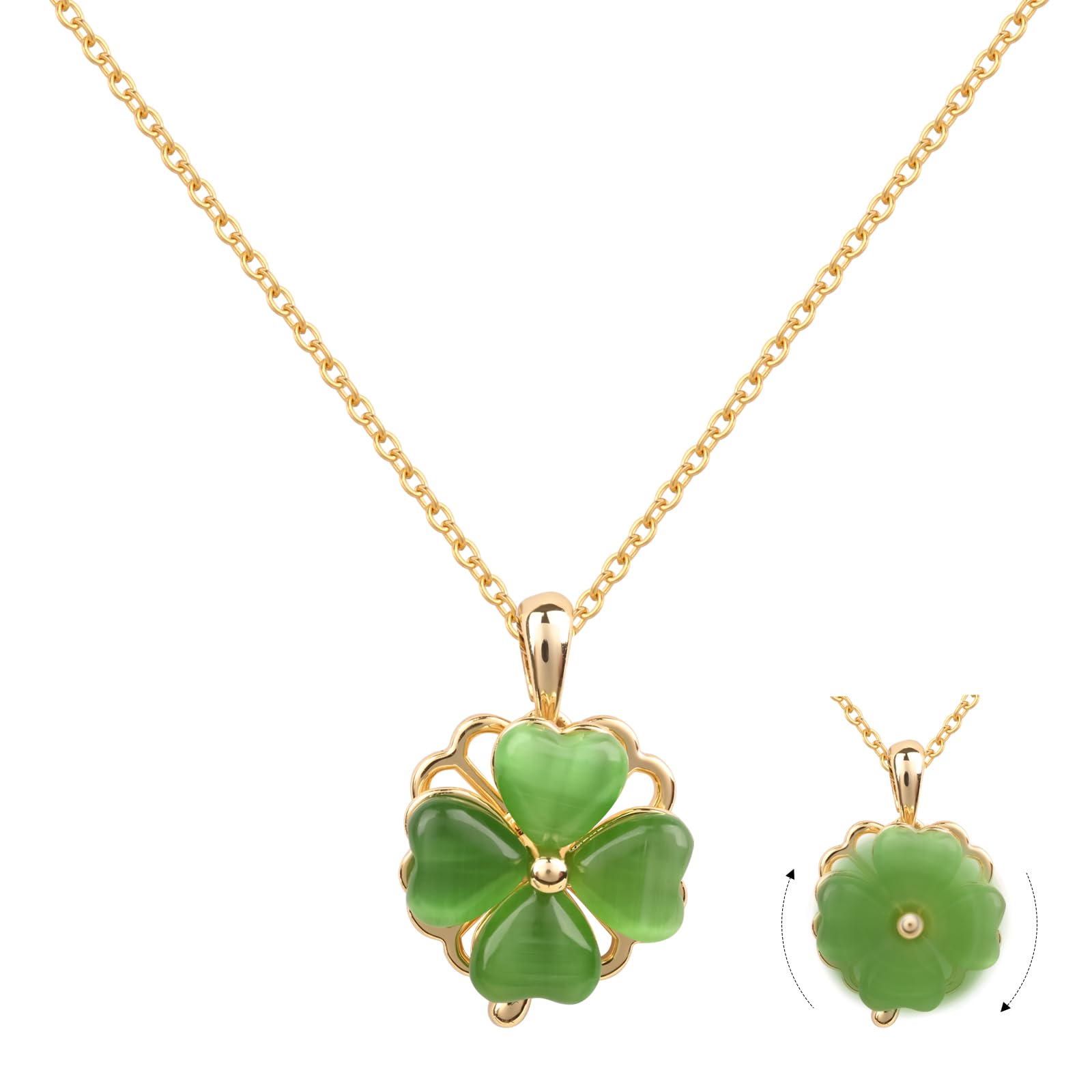 Four Leaf Clover Necklace for Women Gold Necklace Rotatable Lucky Clover Necklace Pendant Necklace Jade Necklaces for Women