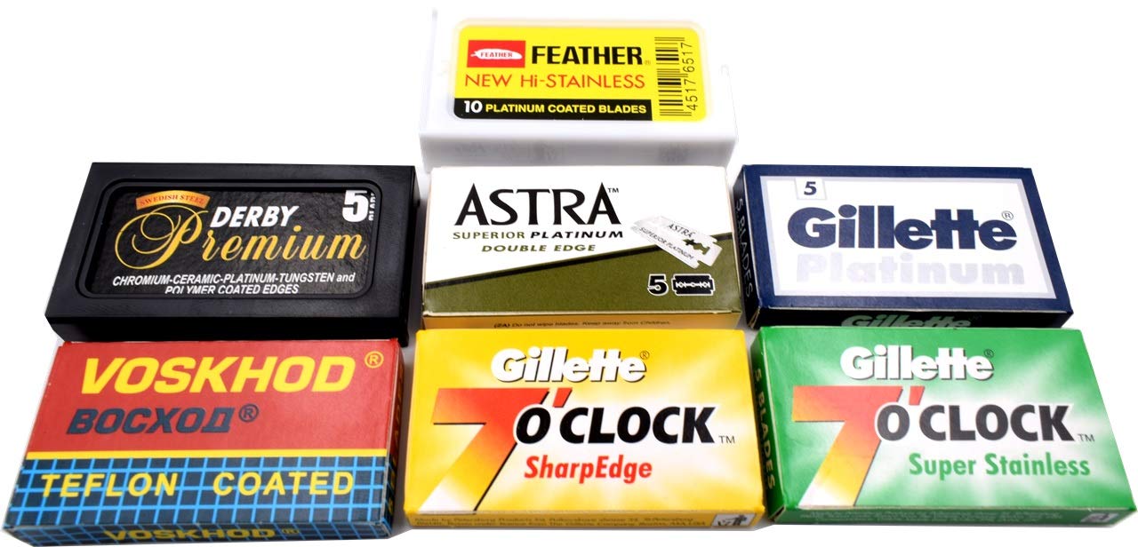 Astra-Derby-Wizamet- Shark 40 Quality Double Edge Razor Blades Sampler (7 different brands)