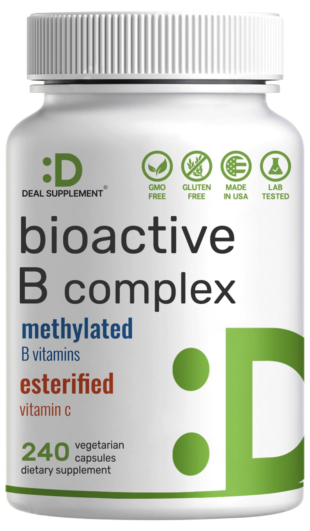 Bioactive Vitamin B Complex, 240 Veggie Capsules - Methylated Multivitamin B Complex & Esterified Vitamin C – High Potency & Easy Absorption – Immune, Energy, & Metabolism Supplement – Non-GMO