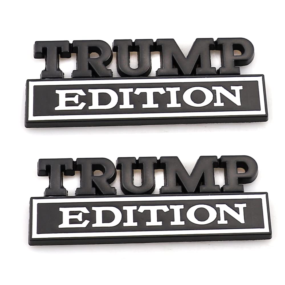 2 Pcs Trump Edition Emblem Car Side Rear Front Hood Trunk Door Fender Bumper Metal Badge 3D Decal Sticker Fit for F-150 F250 F350 Silverdo 1500 2500 Sierra GMC Chevy Car Truck SUV (Black White)