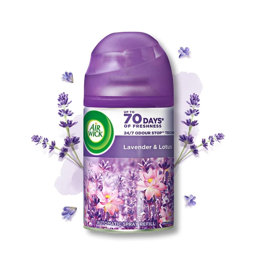 Air Wick 250 ml - Lavender & Lotus, Freshmatic Automatic Air Freshener Refill | 2600 Sprays Guaranteed | Automatic Room Freshener, Bathroom Freshener and Room Spray