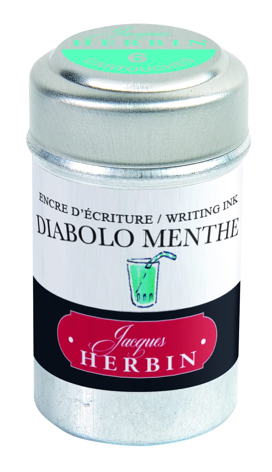 Jacques Herbin 20133T Ink Cartridges for Fountain Pens and Rollerball Pens (No Packaging, Zero Waste Lens), Mint Diabolo