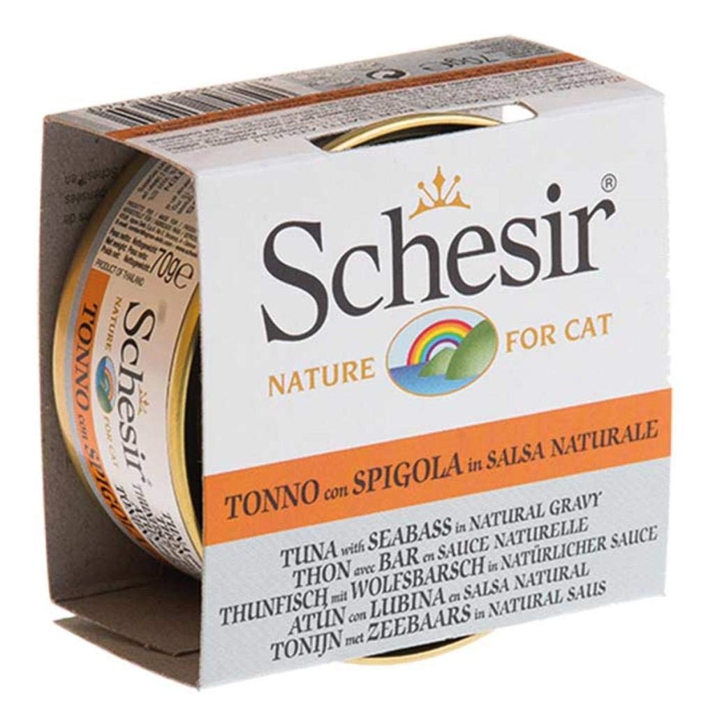 SchesirCAT In salsa naturale con tonno e spigola 70gr - Mangimi umidi per gatti