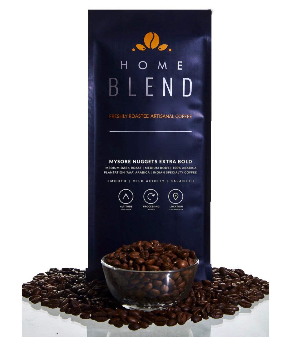 Home Blend Coffee Roasters-Whole Bean Coffee Bag-Plantation Aaa Arabica (100%)-Mysore Nuggets Extra Bold-Indian Specialty Coffee-Pack Of 1 Kg (Dark Roast)