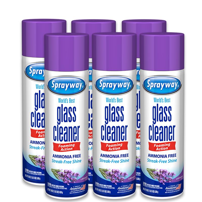 Sprayway Glass Cleaner Lavender Scent Foaming Aerosol Spray, 19oz, Pack of 6 | Ammonia-Free, Streakless, Fast-Acting | Cleans & Polishes Glass Surfaces | Removes Fingerprints, Dust, Dirt, Smoke Film