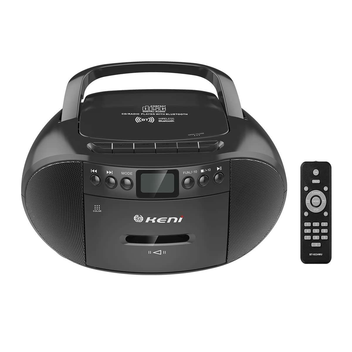 G Keni Portable CD and Cassette Player Boombox Combo, Casette Tape Recorder with Remote, AM FM Radio, USB Playback with Earphone Jack, 5.1V Bluetooth Speaker, Battery Operated or AC Powered for Home