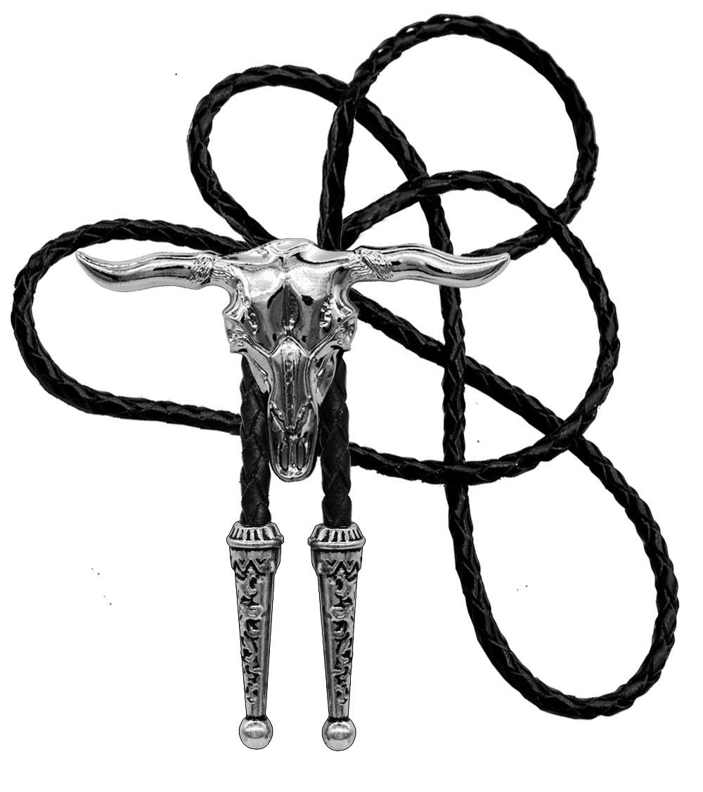 MoranseBolo Tie Of Ghost Skeleton Pirate Skull Design Cowboy Style with Cowhide Rope Necktie