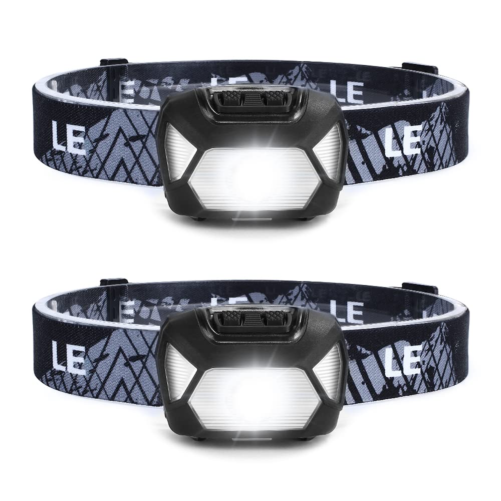 LeproLE Head Torch, [2 Pack] Super Bright LED Headlamp with 6 Lighting Modes, Waterproof, Battery Powered LED Lightweight Headlight for Cycling Running Camping for Kids Adults [Not Included Battery]