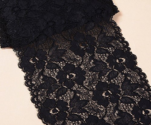 2 Yard Vintage Lace Border Lace Fabric Sewing Lace Polyester Lace Ribbon Crochet Border Lace Trim Decoration Elastic Lace Trim 16 cm (Black)