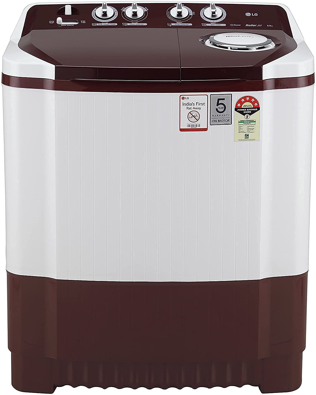 Raj Electronics 5 Star Semi-Automatic Top Loading Washing Machine Cream/Maroon (P7010RRAZ.ABGQEIL, Red)