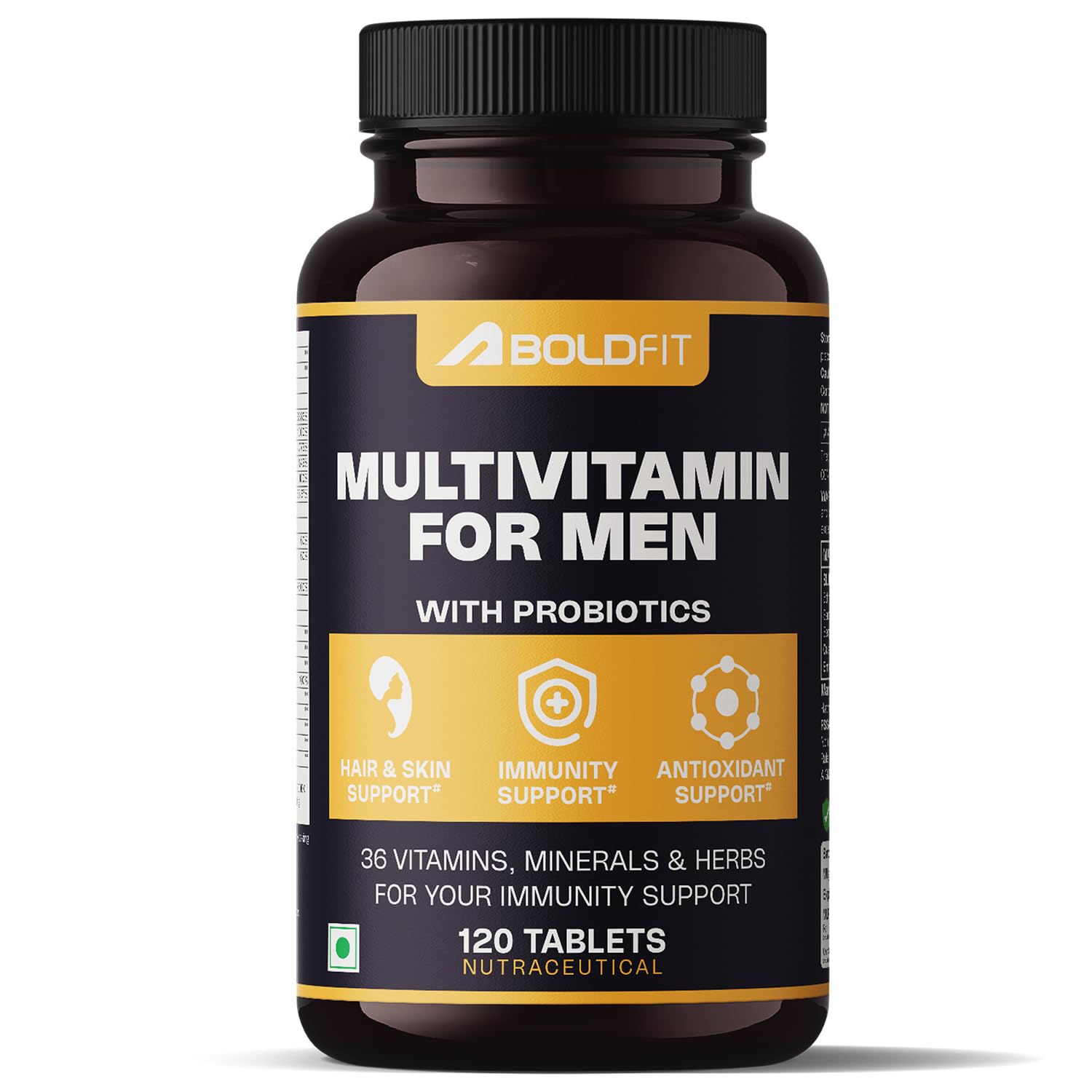 Boldfit Multivitamin Tablets for Men with Probiotics, Vitamin C, E, Zinc, and Grape Extract Multi Vitamin Supports Immunity, Hair, Skin, Nails, and Joints, Promoting Overall Well-Being. 120 Tablets